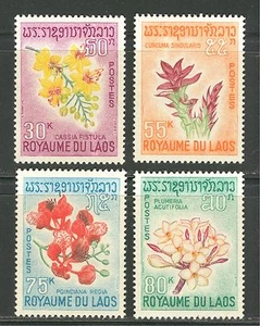 LAOS 1967, FLOWERS,  Scott 152-155, MINT, VERY LIGHT HINGE REMNANTS - Picture 1 of 1