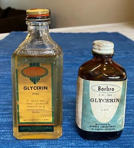 Vintage Pair Glycerin Glass Bottle Paper Label Decor Coreco Borbro 968A - Picture 1 of 2