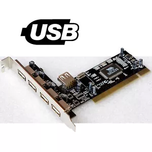 Evertech 5X USB PCI 2.0 Port Expansion Card Windows 98 98SE ME XP 2000 M444 - Picture 1 of 1