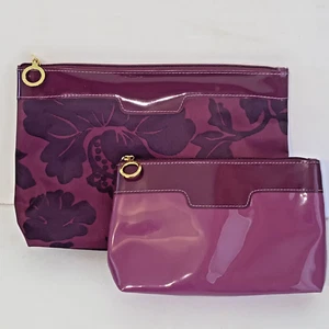 Estee Lauder Dark Purple Cosmetic Makeup Bags Set of 2 Easy Clean Zip Closure - Picture 1 of 14