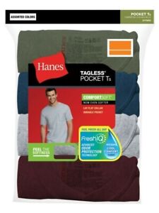 Hanes Men's 5 Pack Crewneck Short Sleeve Pocket T-Shirt Assorted, Sizes: M,L,XL