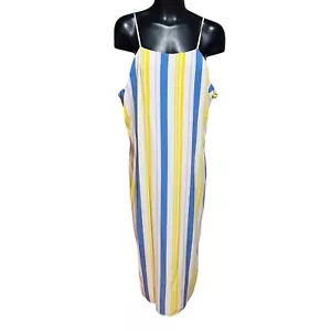 Madison Striped Sundress Womens XL Lined Side Slit Spaghetti Strap Colorful Midi - Picture 1 of 13