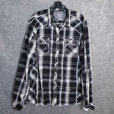 Camisa BKE Hombres Talla XK Negra Blanca Cuadros Perla A Presión Manga Larga Ajuste Estándar Hebilla Foto 1 de 4