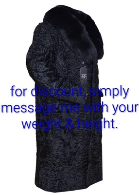 Men's Black Real Persian Lamb Fur Long Coat FOX Fur Collar All Sizes Pre Sale - Image 1 of 4