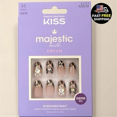 Kiss Majestic 胶粘指甲胶含豹纹钻石棺材中号 — 第 1/4 张图片
