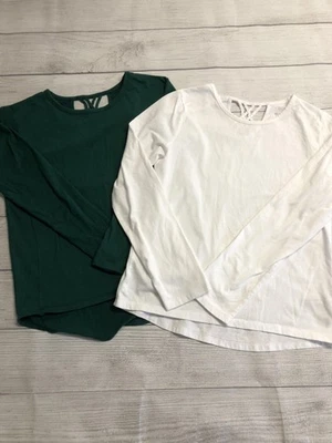 Old Navy Long Sleeve Shirts Girls Large 10-12 & XL 14-16 White Green 2-Pack - Image 1 of 4