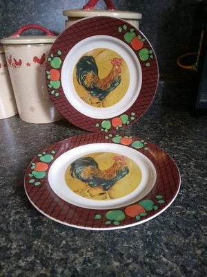 Juego de 2 platos de gallo y manzanas decoración Foto 1 de 4
