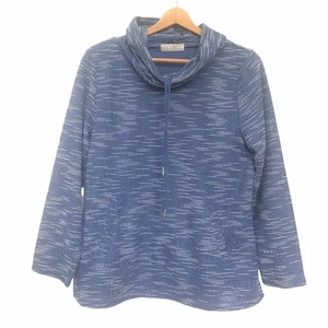 Carolyn Taylor Sweater Sz M L Women's Textured Cowl Neck Front Pocket Blue White - Picture 1 of 10