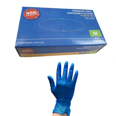 300Pcs Premium Vinyl Disposable Gloves Blue Powdered Powder Free Medium / Large - image 1 of 3