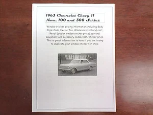 1963 Chevrolet Chevy II factory cost/dealer retail prices for car & options $$ - Picture 1 of 1