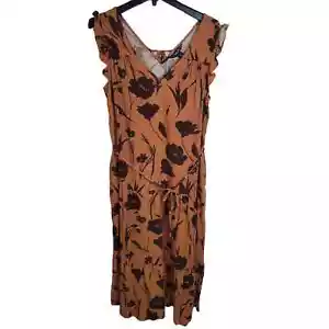 Simply Vera Wang Wang Brown Floral Tie Waist Tiered Midi Dress Women's SZ Medium - Picture 1 of 11