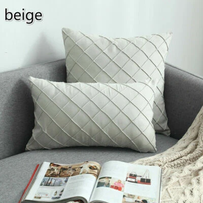 2x Throw Pillowcase Pillow Car Cushion Cover Plaid Faux Suede Furry Home Modern - Image 1 of 4