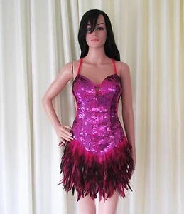 Da NeeNa R72 Sweet Bird Feather Salsa Vegas Dance Drag Dress M - Picture 1 of 3