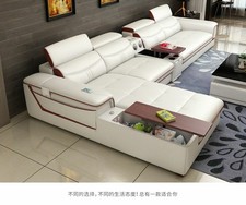 Living Room Sofa set furniture real genuine cow leather sofas bluetooth puff New