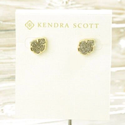 NWOT Kendra Scott Tessa Platinum Drusy Stud Earrings Gold Tone - Image 1 of 4