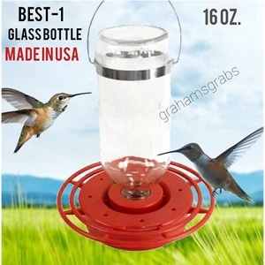 BEST-1 GLASS BOTTLE HUMMINGBIRD FEEDER 8 NECTAR PORTS 16 OZ CUTE MADE IN USA NEW - Picture 1 of 6