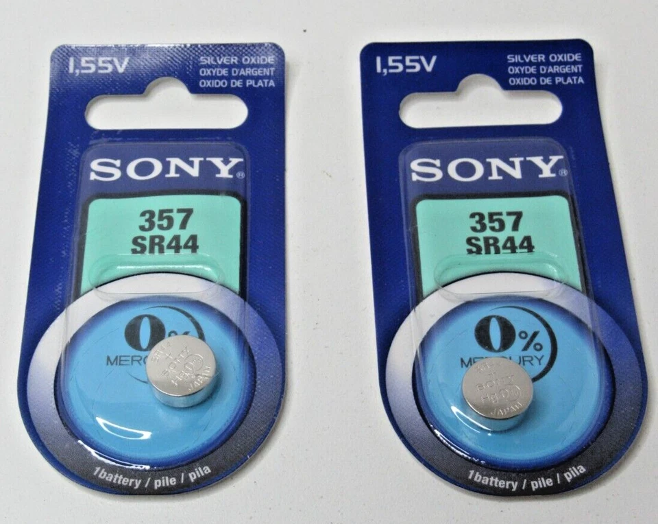 2 Original Sony  357 SR44  0% MERCURY Batteries Silver Oxide 1,55V #T-F19 - Image 1 of 4