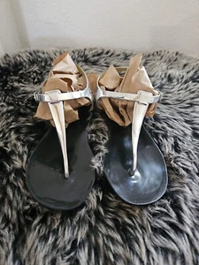Saks Fifth Ave Silver Thong Sandals - Picture 1 of 4