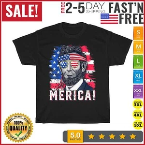 4th of July Abraham Lincoln Sonnenbrille amerikanische Flagge Merica T-Shirt Herren Damen - Bild 1 von 9