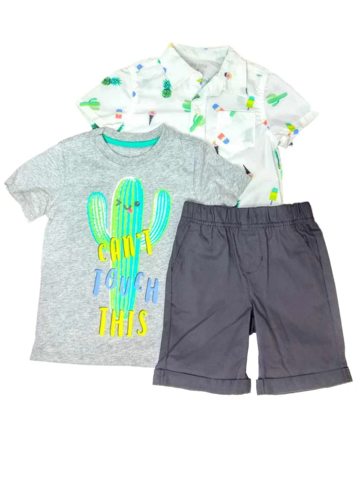 Toddler Boys Cactus & Popsicle Outfit Button Front Shirt T-Shirt & Shorts Set 5T - Image 1 of 1
