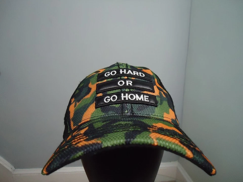 Boné de beisebol KBETHOS - GO HARD OR GO HOME - Preto e camuflado SnapBack tamanho único - Imagem 1 de 4