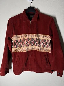 HYSTERIC GLAMOUR KINKY Jeans Red Printed Native Tribal Corduroy Full Zip jacket - Picture 1 of 7
