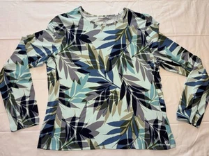 Hang Ten Top Womens Blue Floral L/S  Rash Guard Swimming Shirt Stretch XXL - Picture 1 of 3