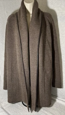 Suéter Cárdigan VINCE Borde de Cuero Frente Abierto Talla S Gran Tamaño Lana Cachemira Yak Foto 1 de 4