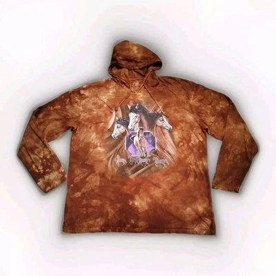 Camiseta con Capucha The Mountain Born Free Manga Larga Marrón Caballos Tie Dye Claro 2XL Foto 1 de 4