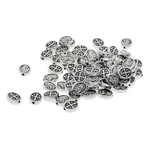 50x Tibetan Silver Alloy Mary Cross Oval Spacer Beads - Picture 1 of 7