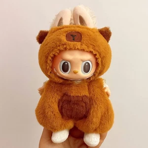 Brown Plush Bear Jumpsuit Outfit Soft Furry Costume Set w/ Ears for Labubu Doll - Picture 1 of 1