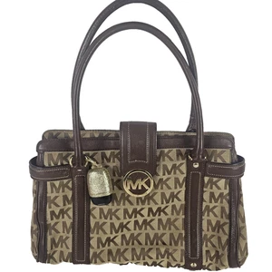 Bolso de Hombro Michael Kors Grande Firma Monograma Beige Marrón - Imagen 1 de 11