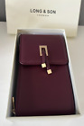 Long & Son Small Burgundy Crossbody Shoulder Bag for phone, cards, cash in box