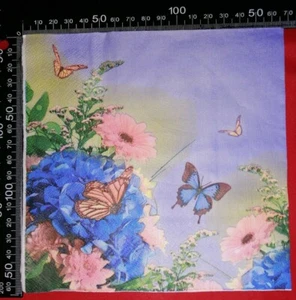 4 blaue Schmetterlinge Blumen Papierservietten Decoupage Scrapbooking Journal Party - Bild 1 von 10