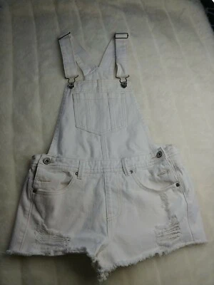 Pantalones cortos con tirantes Forever 21 Off-White Denim desgastados talla 27 para mujer Foto 1 de 4