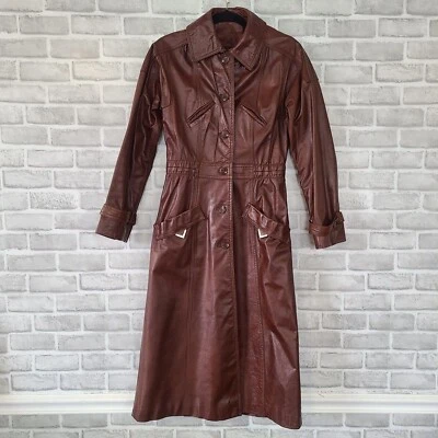 Gabardina vintage de cuero roja marrón matriz años 60 70 para mujer 7/8 Foto 1 de 4