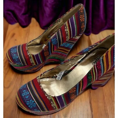 MOSSIMO SOX TAB Colorful Platform 5" Wedge Heel F16834584 Size 6.5 - Image 1 of 4