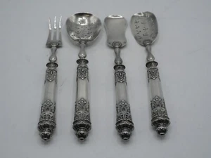 SERVICE A HORS D OEUVRES 4 PIECES TOUT ARGENT POINCON MINERVE DECOR NEO GOTHIQUE - Picture 1 of 8