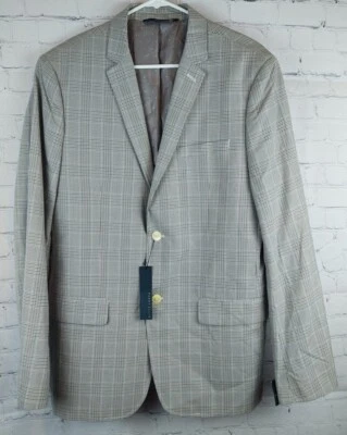 Perry Ellis 修身灰色格子棉混纺运动外套西装外套全新带标签,尺寸 42Reg — 第 1/4 张图片