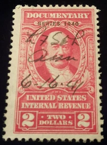 1940S US Revenue Stamp TWO DOLLARS Internal Revenue DOCUMENTARY Series 1940 - Picture 1 of 4