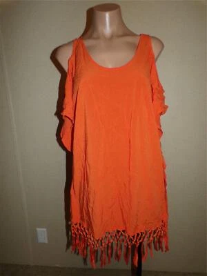 Vestido Leilani Funda de Natación Talla Mediana Naranja Hombro Frío Borla Borla Rayón Foto 1 de 4