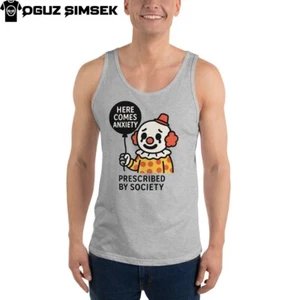 Funny Anxiety Clown Tank Top “Prescribed by Society” Sad Humor Tee Gift - Picture 1 of 21