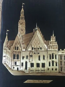 1963 - polaco - polaco - ayuntamiento - seda negra - arte de paja - 11,5"" x 8,5"" - Imagen 1 de 11