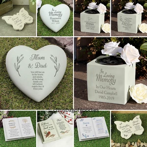 PERSONALISED REMEMBRANCE Grave Memorial Vase Ornaments Stones Plaque Pots Gifts - Picture 1 of 28