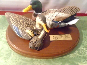 Heritage Artists Signed J.M. Garton "Family Affair" Mallards on Oval Wooden Base - Picture 1 of 6