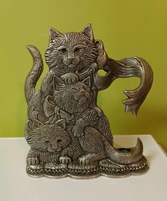 Carson Pewter Cats 1998 grandes amantes de los gatos 9,5" de alto x 8,5" de ancho candelabro Foto 1 de 4