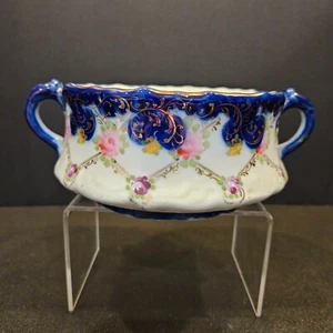VTG Hand-painted bowl. Features blue and white, floral and gold accents. (#779) - Picture 1 of 7