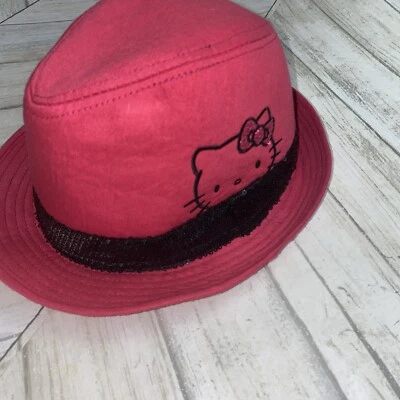Б/у Hello Kitty Sanrio девочек шляпа черный розовый блестки Fedora 2010 один размер - Изображение 1 из 4