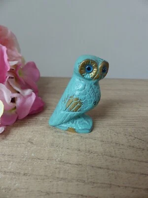 Figurine chouette de la sagesse en laiton bleu, Sculpture Chouette d'Athéna - Photo 1/4