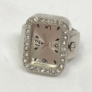 Reloj Anillo Mujer Tono Plateado 24mm Cristal Bling Pavé Banda Elástica Batería Nueva - Imagen 1 de 6